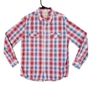 Scandia‎ Woods Button Up Shirt M Men Plaid Red White Blue Pearl Cowboy Western